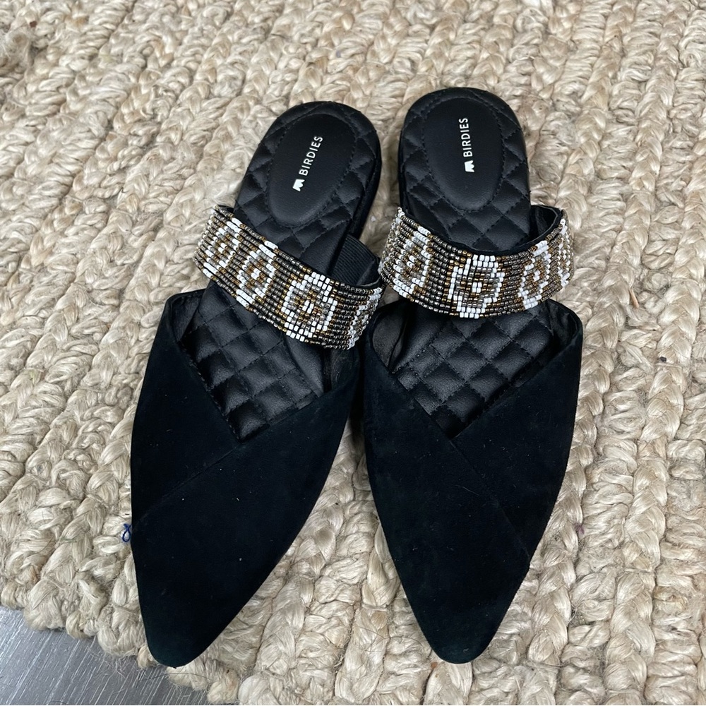 Birdies Black Mules with Beaded Strap